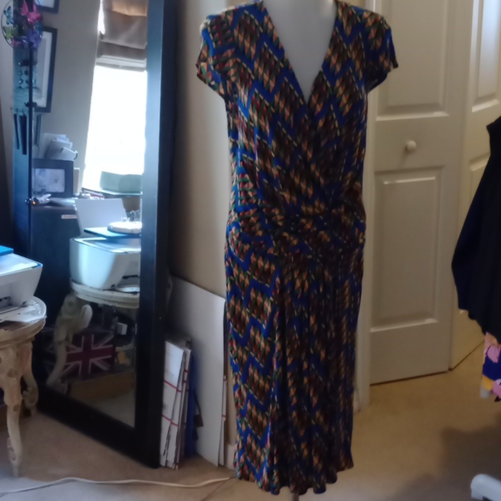 BNWT Issa London Geometric Print Dress W/ Waist Rouching Size 10